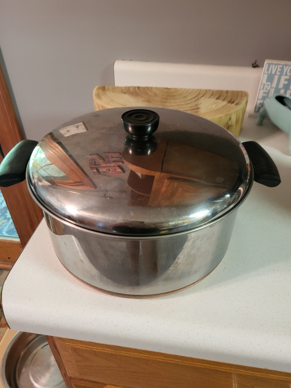 Vintage 1801 Revere Ware 6 Qt. Copper Bottom Stock Pot Pan Domed Lid Stainless